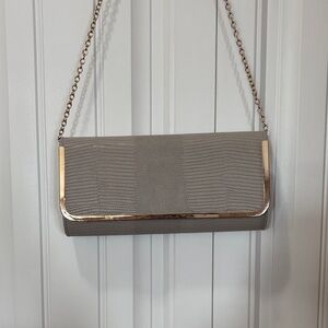 Chic Taupe Clutch with Gold Accents